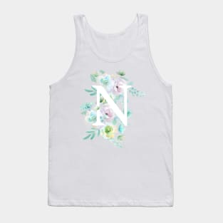 Botanical alphabet N green and purple flowers Tank Top